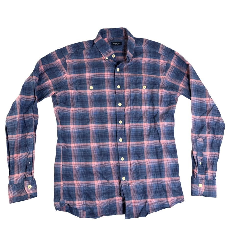 Proper Cloth Sedona Navy Rose Ombre Plaid Cotton Linen Untucked Shirt PCF4357